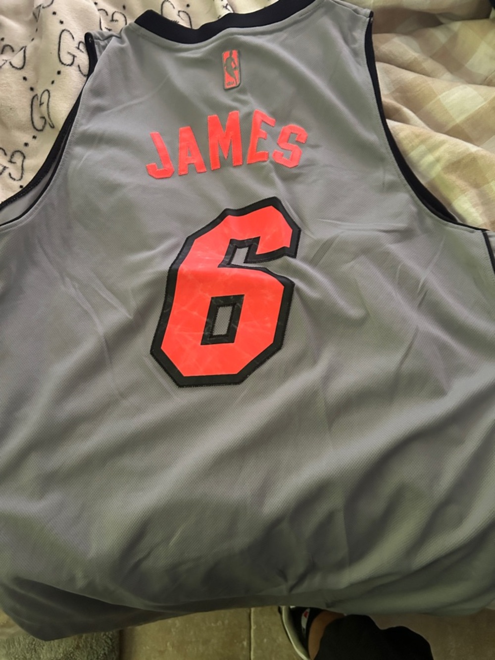 adidas Gray Miami HEAT #6 Jersey with Coral-Red Accents - Picture 2 of 2